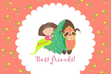 Little girl and her friend-caterpillar. Vector