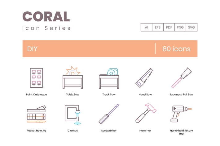 80 DIY and Crafting line Icons