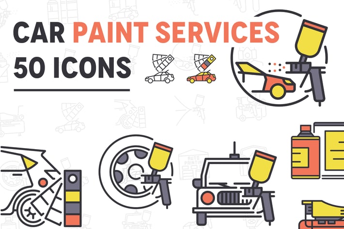 Car Paint Services Line Icons
