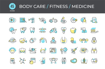 45 Body Care, Fitness & Medicine Icons