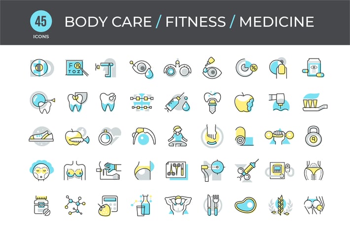 45 Body Care, Fitness & Medicine Icons
