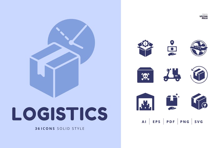 36 Logistics Icons Solid Style