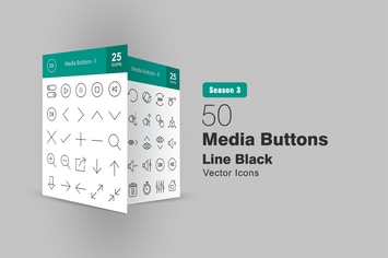 50 Media Buttons Line Icons