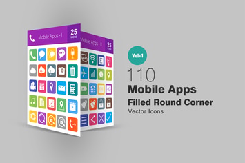 110 Mobile Apps Filled Round Corner Icons