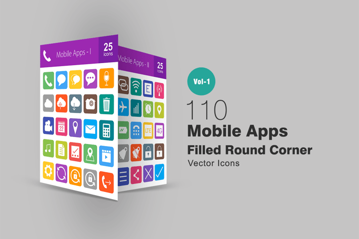110 Mobile Apps Filled Round Corner Icons