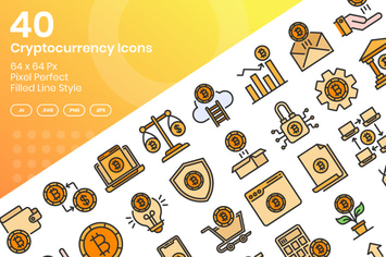 40 Cryptocurrency Icons Set - Filled Line