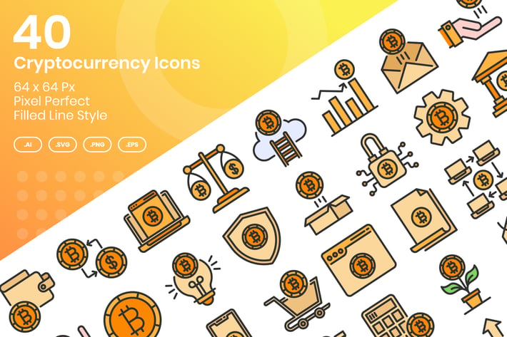 40 Cryptocurrency Icons Set - Filled Line