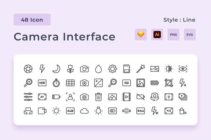 Photography Outline Style Icon Pack