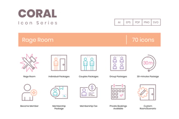 70 Rage Room Line Icons