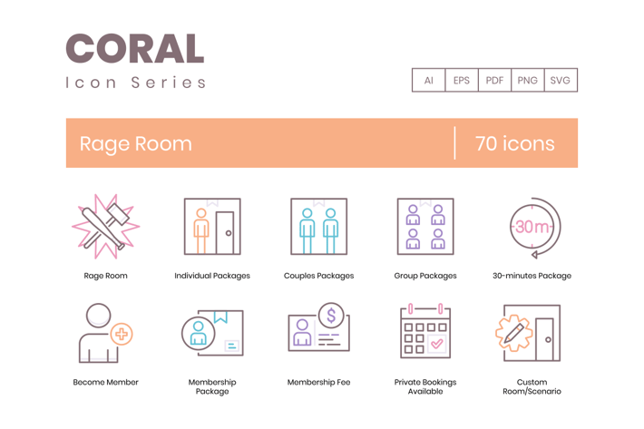 70 Rage Room Line Icons