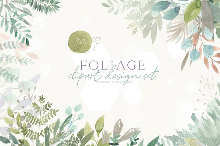 Watercolor foliage branches & leaves