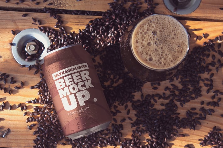 Black Malt Beer Can & Cup Mockup