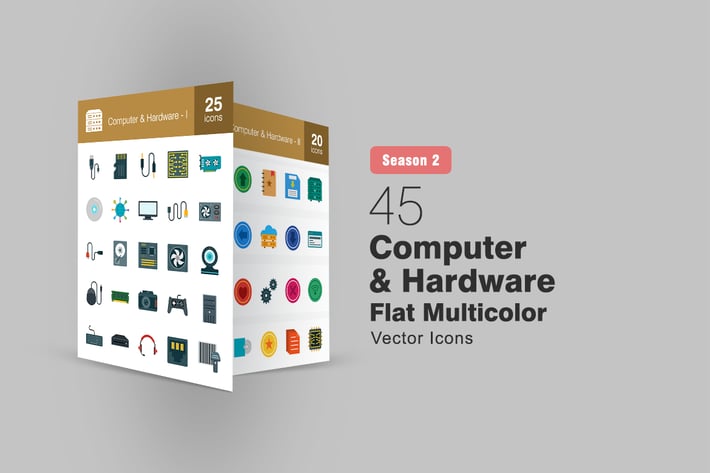 45 Computer & Hardware Flat Icons Season II