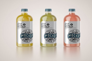 Set of 3 Juice Glass Bottle Mockup