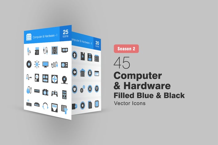 45 Computer & Hardware Filled Blue & Black Icons
