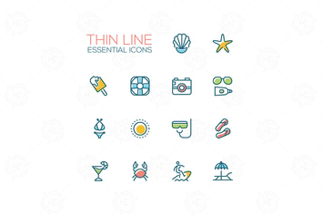Summer time - modern vector single line icons