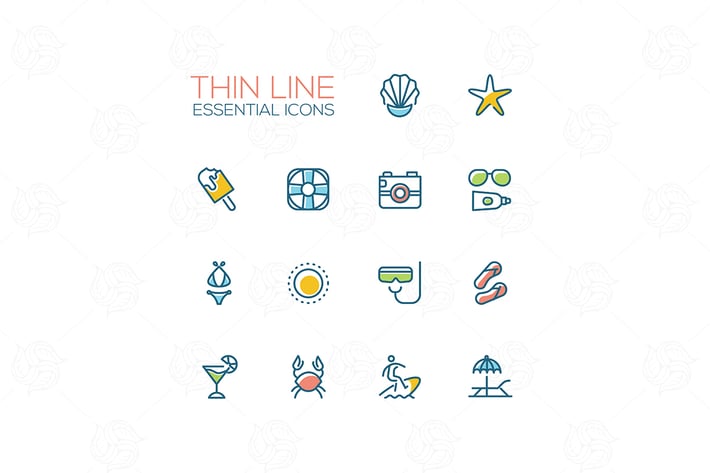 Summer time - modern vector single line icons