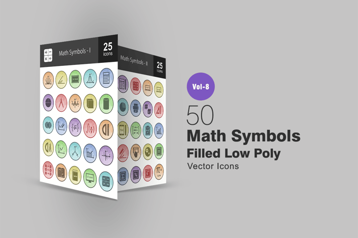 50 Math Symbols Filled Low Poly Icons