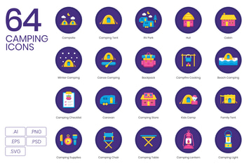 64 Camping Flat Icons