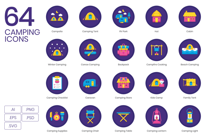 64 Camping Flat Icons