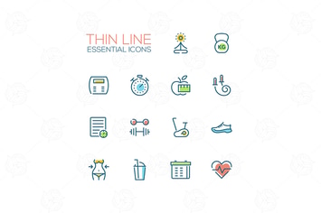 Diet and Fitness - Thin Single Line Icons Set