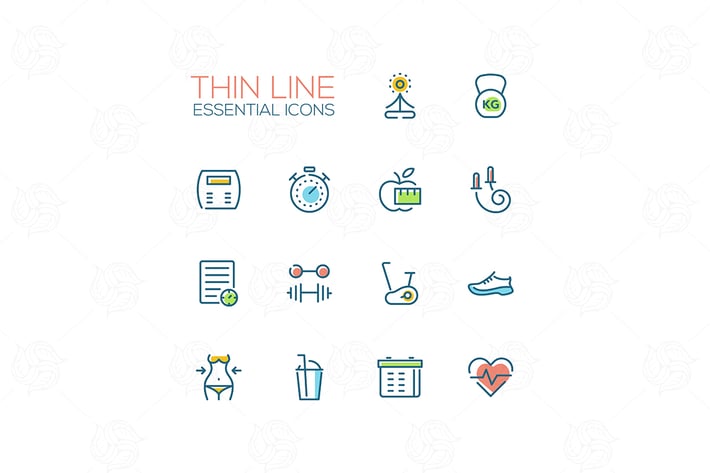 Diet and Fitness - Thin Single Line Icons Set