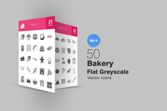 50 Bakery Greyscale Icons