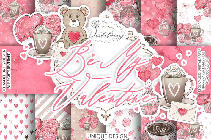 Be My Valentine digital paper pack