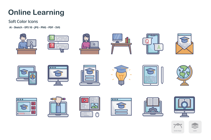 Online learning soft color icons
