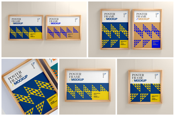 Poster Mockup Set With Wood Frame