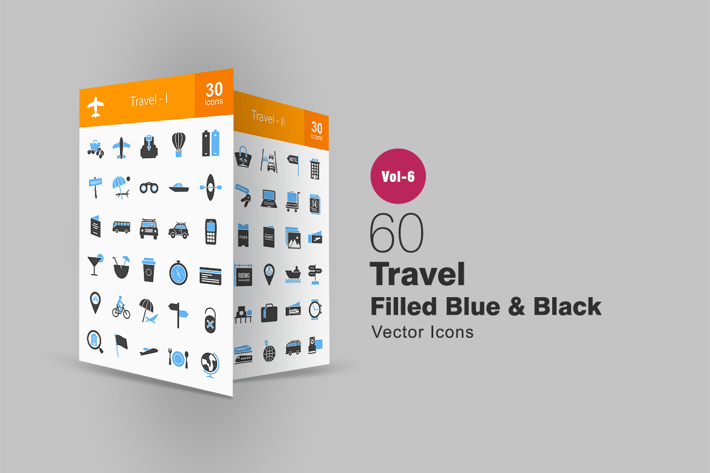 60 Travel Blue & Black Icons