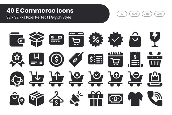 40 E-Commerce Icons Set - Glyph