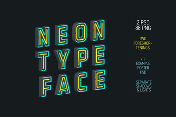 Neon Typeface (3 PSD, 88 PNG)