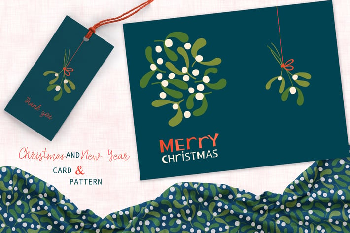 Mistletoe Greeting Card and Pattern