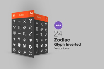 24 Zodiac Glyph Inverted Icons