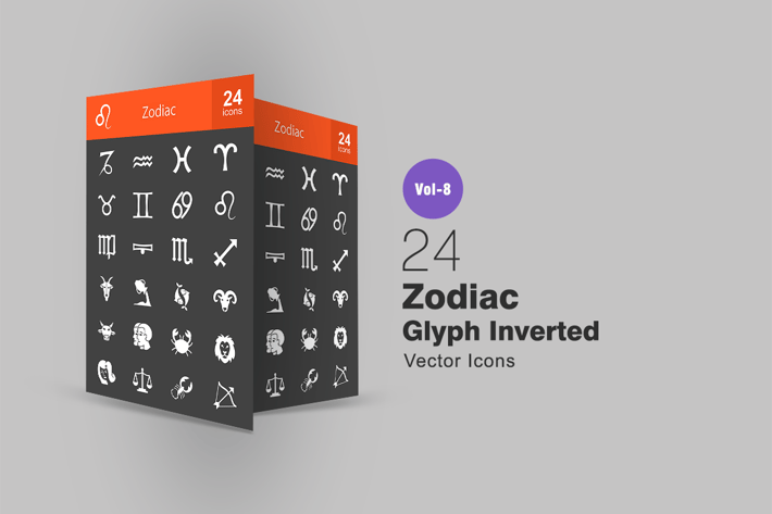 24 Zodiac Glyph Inverted Icons