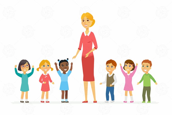 Kindergarten teacher with children