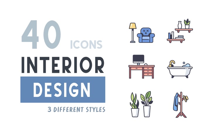 Elements 40 Interior design icon set