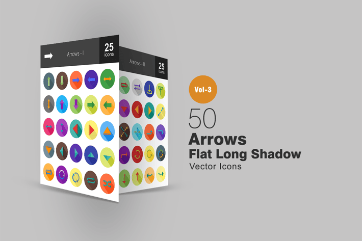 50 Arrows Flat Shadowed Icons