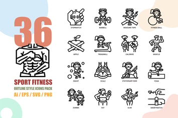 Sport Fitness Outline Style Icon set 