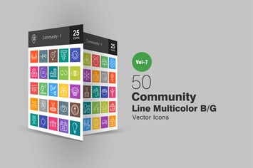 50 Community Line Multicolor B/G Icons