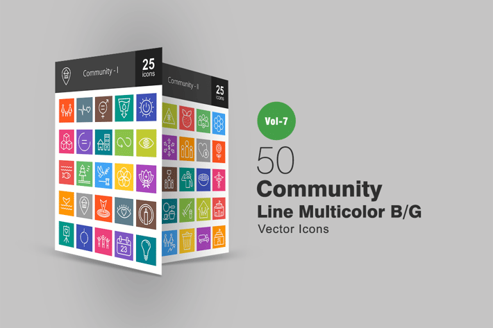 50 Community Line Multicolor B/G Icons