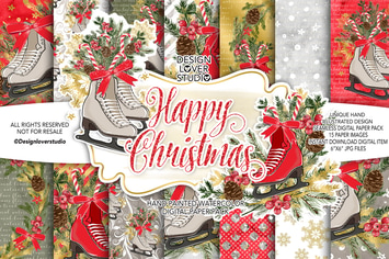 Skates Christmas digital paper pack