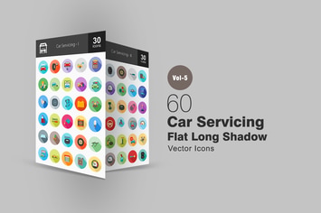 60 Car Servicing Flat Shadowed Icons
