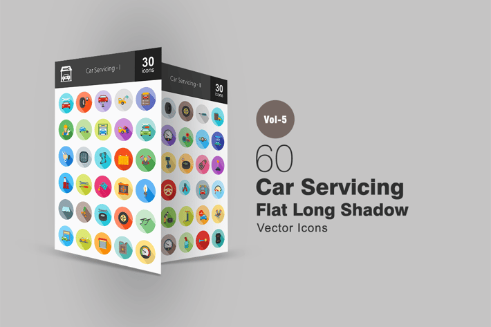 60 Car Servicing Flat Shadowed Icons