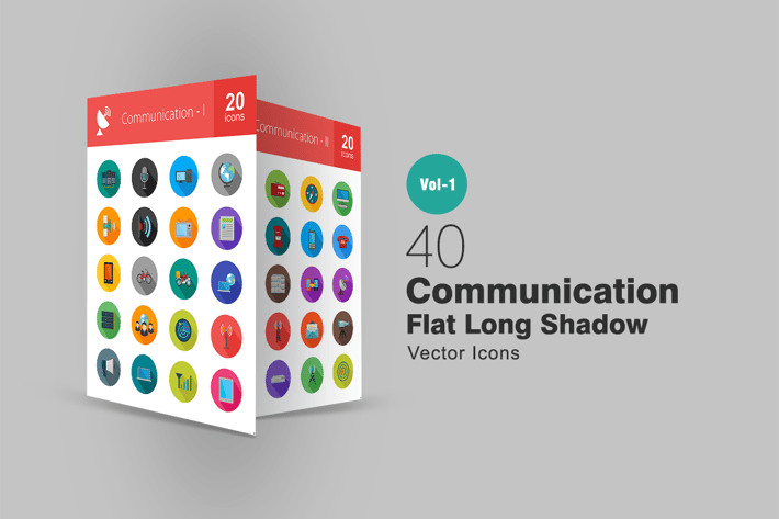 40 Communication Flat Long Shadow Icons