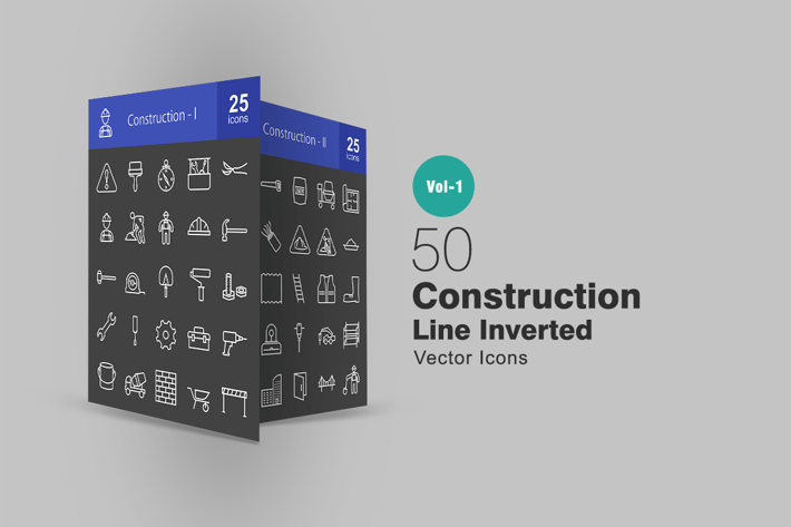 50 Construction Line Inverted Icons