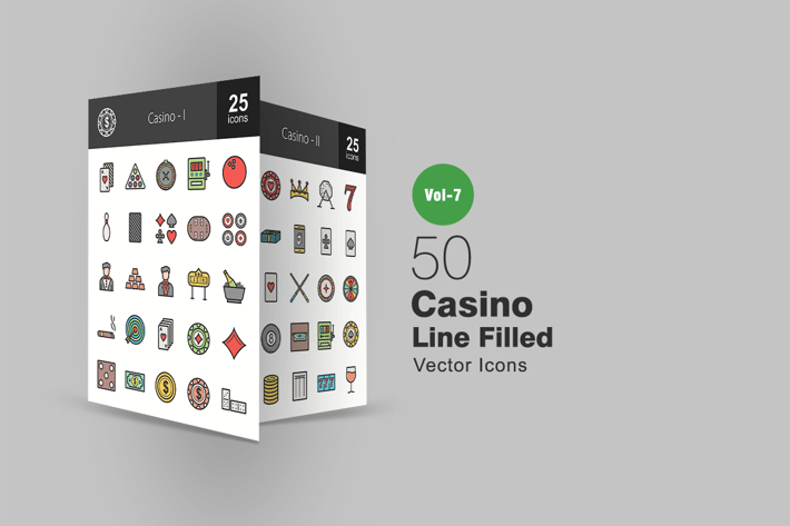 50 Casino Filled Line Icons