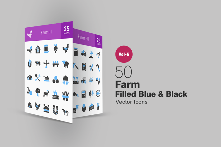 50 Farm Blue & Black Icons