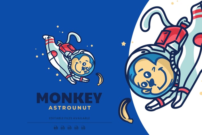 Monkey Astronaut Cartoon Logo